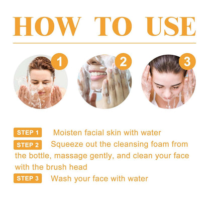 2Pcs Turmeric Facial Cleanser, Turmeric Foaming Face Wash Glow Brightening Face, Deep Cleansing Face Cleanser with Brush (100Ml)