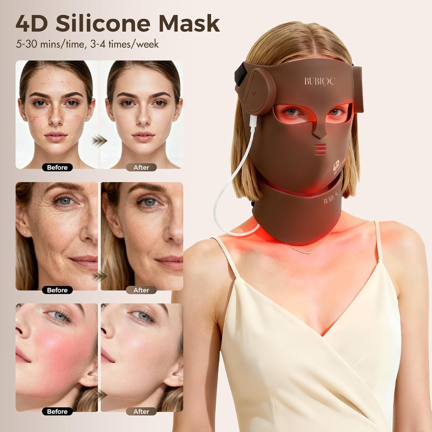 Red Light Therapy Mask for Face & Neck,Wireless Red Light Mask with NIR | 400 Led,140Mw/Cm² High Intensity,850Nm near Infrared Light Therapy,8 Colors,3 Intensities 4000Mah Rechargeable Remote Control
