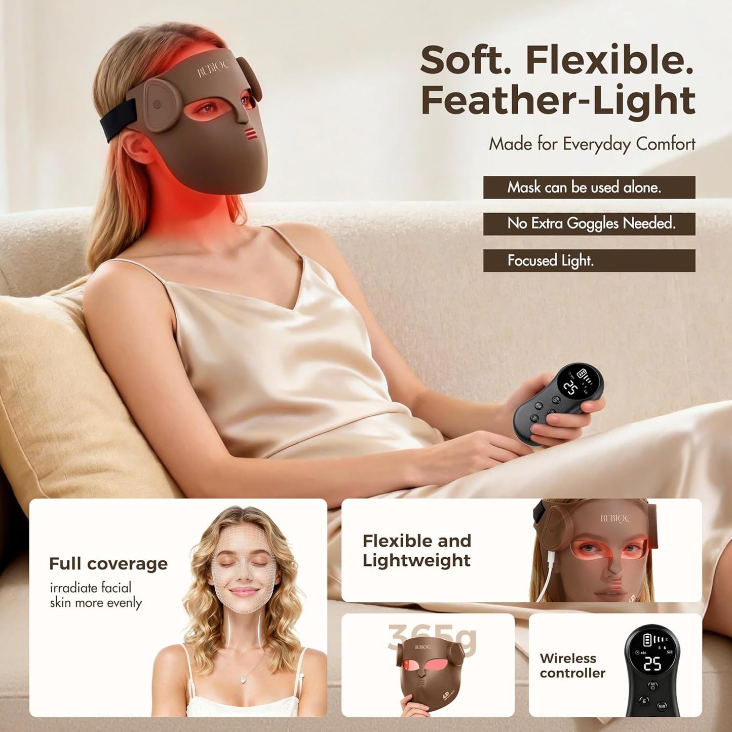 Red Light Therapy Mask for Face & Neck,Wireless Red Light Mask with NIR | 400 Led,140Mw/Cm² High Intensity,850Nm near Infrared Light Therapy,8 Colors,3 Intensities 4000Mah Rechargeable Remote Control