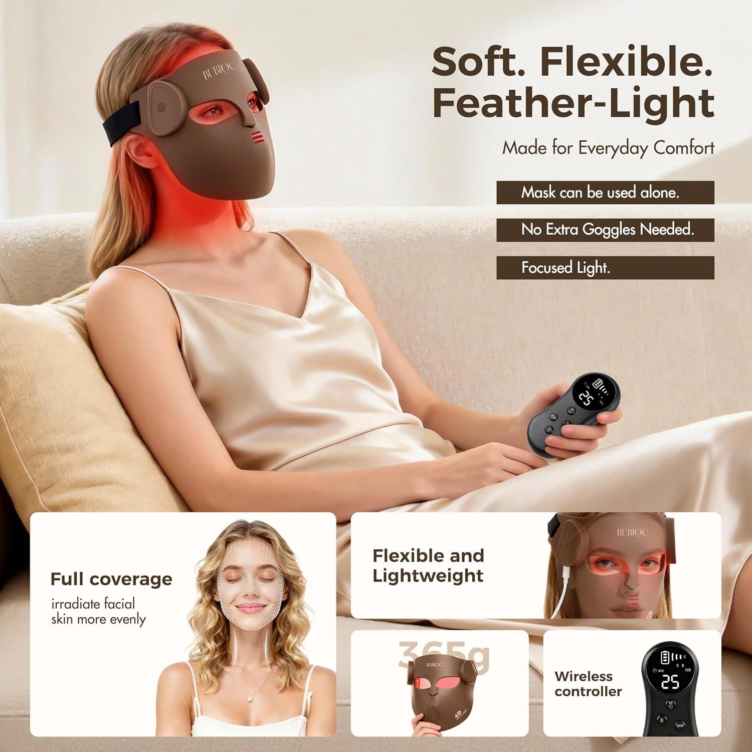 Red Light Therapy Mask for Face & Neck,Wireless Red Light Mask with NIR | 400 Led,140Mw/Cm² High Intensity,850Nm near Infrared Light Therapy,8 Colors,3 Intensities 4000Mah Rechargeable Remote Control
