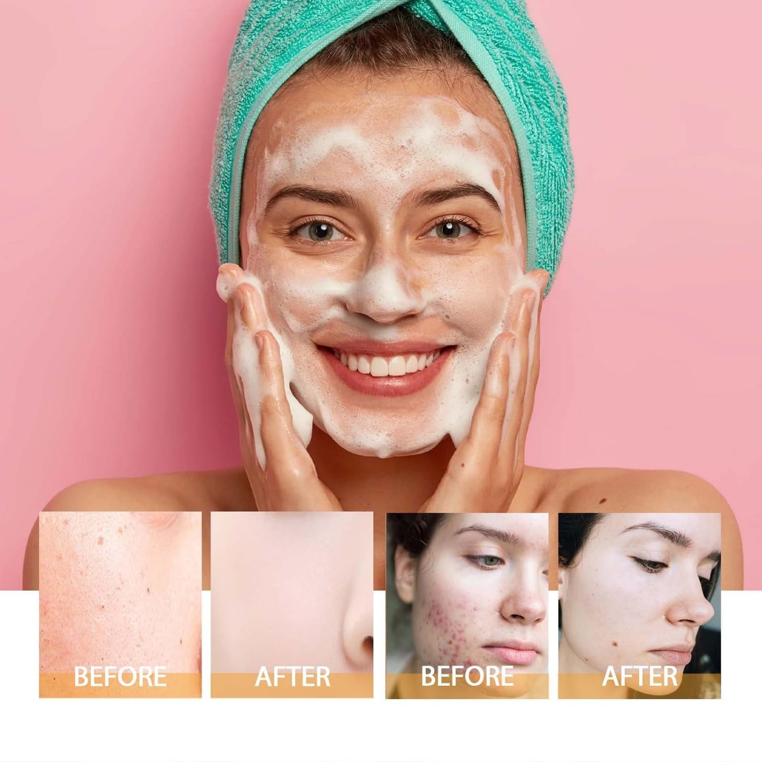 2Pcs Turmeric Facial Cleanser, Turmeric Foaming Face Wash Glow Brightening Face, Deep Cleansing Face Cleanser with Brush (100Ml)
